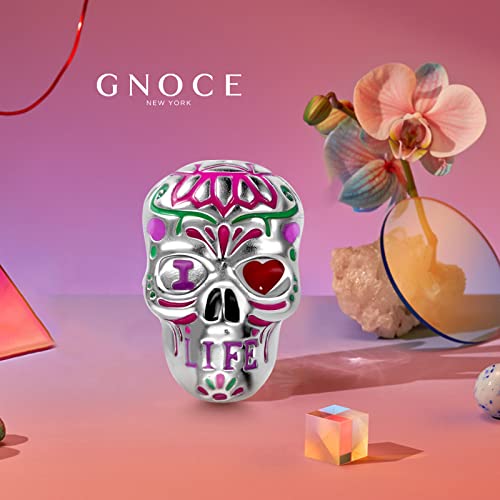 Image of GNOCE Skull Charm Bead Silver Pendant Dangle Charms fit Bracelet /Necklace Jewelry Gift for Women Men
