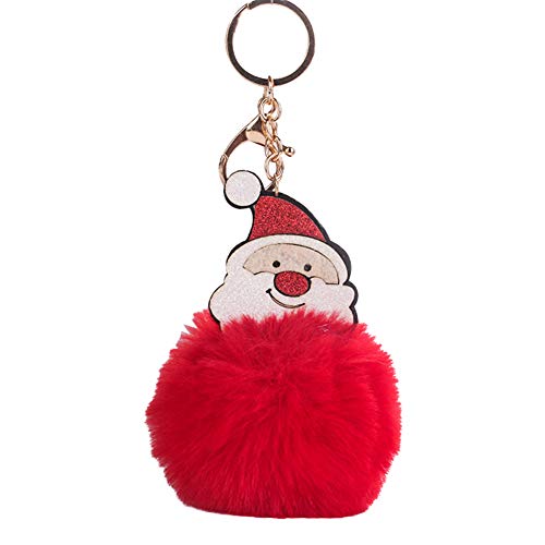 Preisvergleich Produktbild sudalv1971 Weihnachten Santa Schlüsselring Fluffy Ball Schlüsselbund Auto Schlüsselhalter Ring Handtasche Hängendes Dekor Geschenk rot