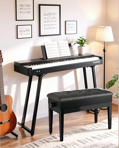 Clevich Klavierhocker Höhenverstellbar 48-58CM, Pianobank mit Stauraum, 73x35x48-58CM,Klavierbank mit PU Lederkissen, Klavierstuhl Heavy Duty, Tastatur Piano Bench bis 200KG Belastbar, Schwarz
