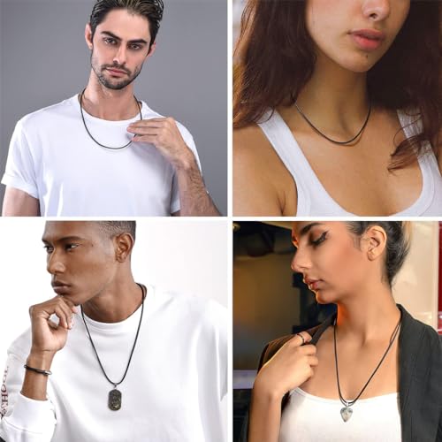 3MM Lederkette Herren, 50CM Schwarz Geflochten Halskette für Männer, Kette für Anhänger Mit Edelstahl Verschluss