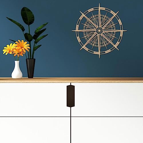 Boussole déco bois laser murale : objet design suspendu pour décoration maison