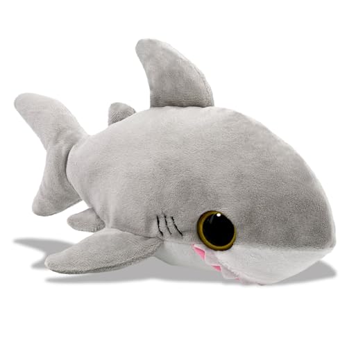 Puzzled Plush Shark Stuffed Animal - Soft Huggable Big Eyes Grey Shark, Adorable Playtime Shark Plush Toy, Cute Sea Life Cuddle Gifts, Soft Plush Doll Animal Toy for Kids & Adults - 6 Inch