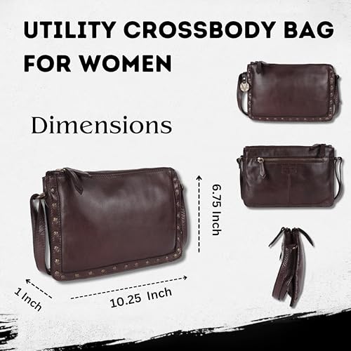 Image of Genuine Italian Leather Boho Studded Crossbody Shoulder Bag - Stylish, Durable, & Perfect for Everyday Use for women