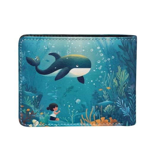 Image of Coldinair Cute Whale Wallets for Kids Boys Ages 4-18,Leather Wallet for Teen Boys Kids Purse,Cool Wallet Credit Id Card Cash Holder Rfid Blocking,Green