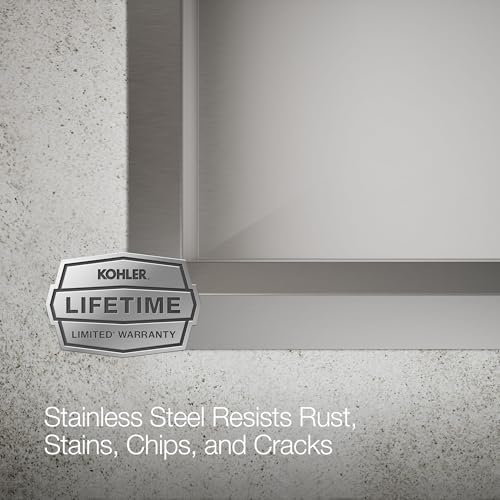 KOHLER Task™ 27" Top-/Undermount Workstation Stainless Steel Kitchen Sink, Includes Accessories, 1 Faucet Hole, Single Bowl Kitchen Sinks, K-80086-1PC-NA thumbnail 11