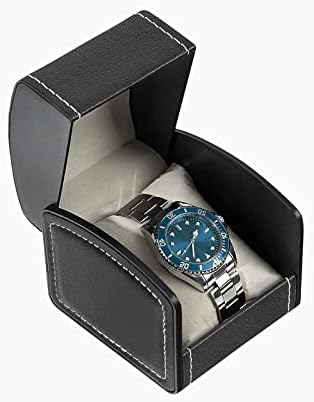 FuninCrea Watch Case, Single PU Leather Watch Travel Case Jewelry Storage Case Organizer with Removable Cushion, Portable Square Watch Box Bracelet Holder for Most Watches, Smart Watch (black)