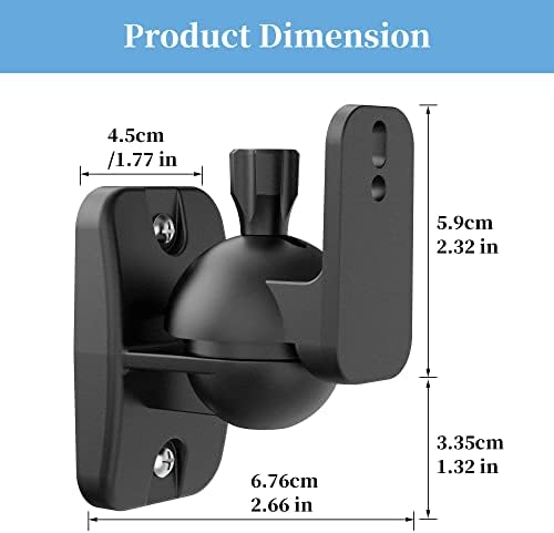 Cozycase 2 Packs Speaker Wall Mount Brackets with Fittings Adjustable Satellite Speaker Wall Mount Kit | Rotatable | Tiltable for Surround Sound Speakers, Hold up to 7.7lbs, Black