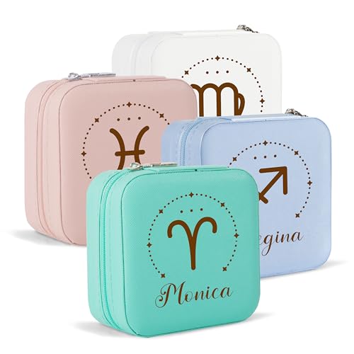 Party to Be Custom Name Travel Jewelry Box with Zodiac Sign Personalized Jewelry Travel Case Holder Organizer Bridesmaid Gifts Birthday Gifts for Women (Zodiac Sign)