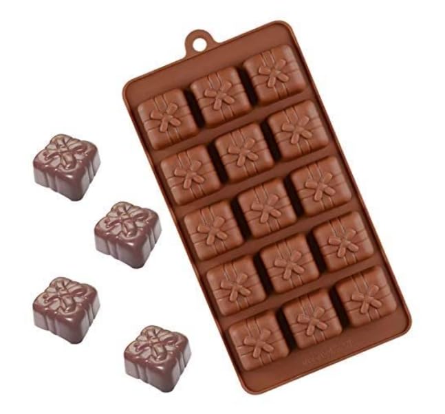 Image of Homebakers Mart Silicone Chocolate Mould 15 Cavity | Gift Box Shape Chocolate Mold | Food Grade Non Stick Flexible Silicone Mould for Chocolates & Candy Making