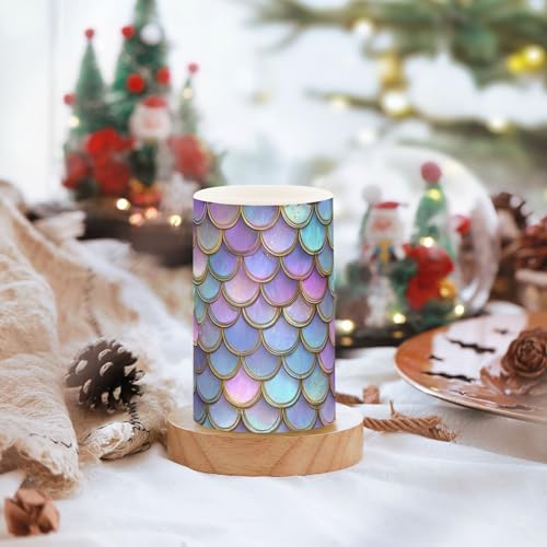 Image of Vdsrup Flameless Candles Set of 2 Purple Teal LED Candles with Timer Battery Operated Mermaid Scale Candle Lights Flickering with Remote for Home Bedroom Decor