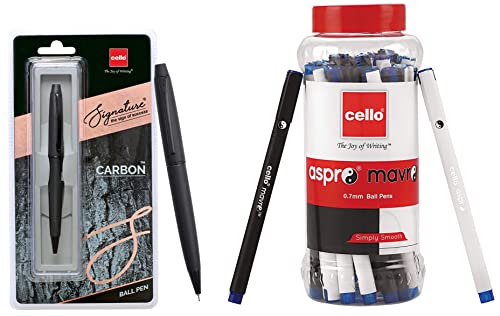 Image of Cello Aspro Mavro Ball Pen (25 Pens Jar - Blue) Signature Carbon Ball Pen