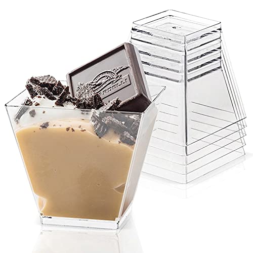 50 Pack 3.5 Oz Plastic Mini Dessert Cups,Square Clear Parfait Cups for Chocolate Desserts, Appetizers,Dessert Samplers,Dessert Shot Glasses & More