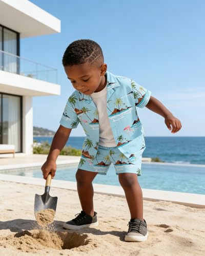 Image of SANGTREE 3 Piece Boy Outfits Short Sleeve Shirt and Shorts Set Beach Vacation Summer Clothes, 3 Months - 9 Years
