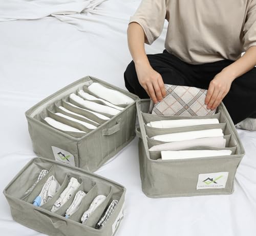 Image of House of Quirk Cotton Linen Set Of 3 Underwear Organizer Set - 5 /6 /9-Compartment Dividers For Closet & Drawer (Grey), Clothing