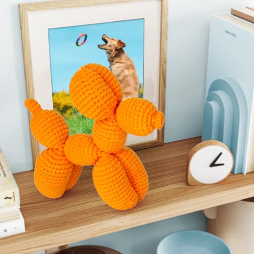Image of Crochetta Crochet Kit for Beginners, Crochet Kit w Step-by-Step Video Tutorials, Crochet Starter Kit Learn to Crochet Kits for Adults Kids Beginners, Vibrant Orange Balloon Dog (40%+ Yarn Content)