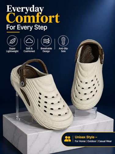 Image of Men's Clogs Mules for Men & Boys - CreamComfortable, Lightweight, Non-Slip, Waterproof, Stylish, Classic, Casual, Everyday Mules