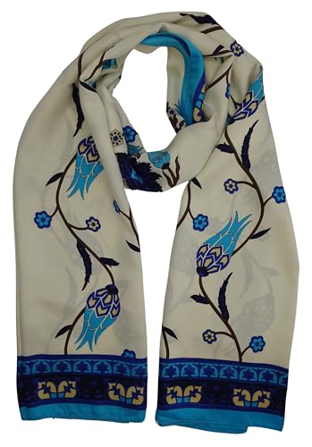 MutluHan Turkish Scarf - 100% Silk Tulip Design | Navy Blue Turquoise | Luxurious and Comfortable Women’s Scarf, Perfect for Gifts and Special Occasions, Suitable for Daily, Evening and Office Wear