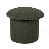 Asense Footstool Ottoman Mushroom Shaped Teddy Velvet Upholstered Small Foot Rest (Dark Green)