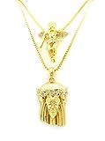 Gold Tone Micro Angel Jesus Face Pendant Box Chain 2 Necklace Set RC322G