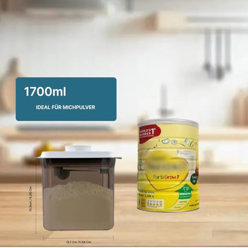 HOSAM Milchpulverbox 1700ml – UV-Schutz, luftdicht & lebensmittelecht – Baby Aufbewahrungsbehälter mit Messlöffel & Abstreifer – BPA-frei, Einhandbedienung- Milchpulverbehälter für Babynahrung