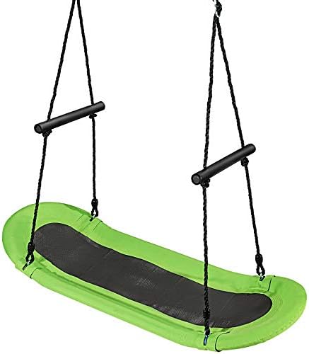 COSTWAY Kids Nest Swing, Hanging Platform Boat Surfing Tree Swings with Handles and Soft Padded Edge, Square Swing Seat for Garden Playground (Green)