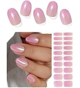 AutyaMee Semi Cured Gel Nail Strips (Ombre Pink Chrome),Glazed Donut, Pearl, 20 Pcs Gel Nail Wrap...