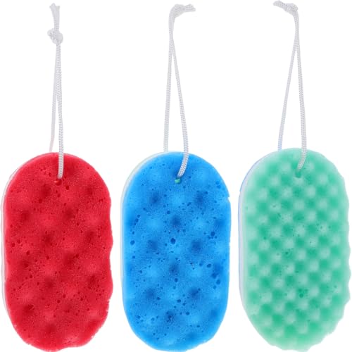 UKCOCO 3Piezas Esponja de Baño de Exfoliante Corporal Suave de Limpieza para Ducha y Compacto y Práctico de Colgar y Secar Absorción Superior