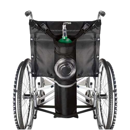 Wheelchair Oxygen Cylinder Bag with Buckles and Adjustable Zippers, Universal Wheelchair Fit with Mesh Pockets, Fits Most Oxygen Tanks