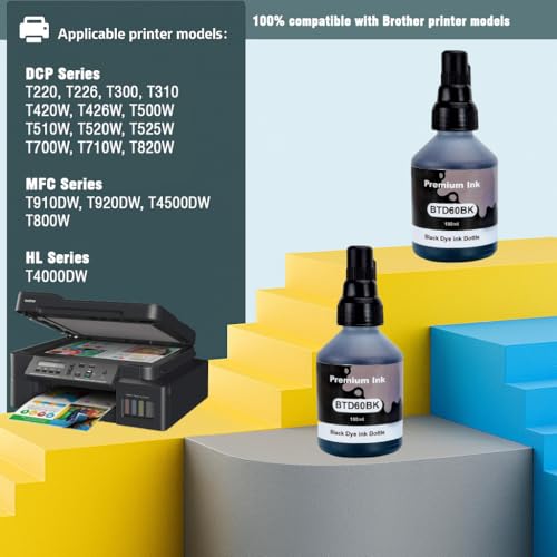Image of KOSH BTD60 BT5000 Refill Ink Compatible for Brother DCP-T300 T310W T500W T520W T220 T700W T420W T425W T426W T428W T720DW T725DW T820DW T810W T910DW T920DW Printers (2, Black Pack of 2)