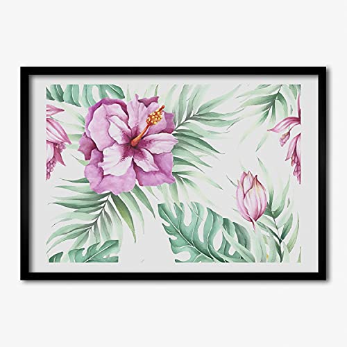 Cadre en bois robuste Tulup 70x50 cm avec affiche moderne de fleurs d'Hawaï