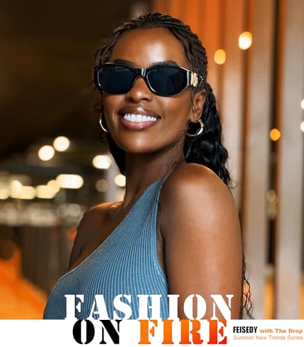 FEISEDY Retro Trendy Rectangle Sunglasses Women Men Vintage 90s Small Narrow Square Sunglasses B23222