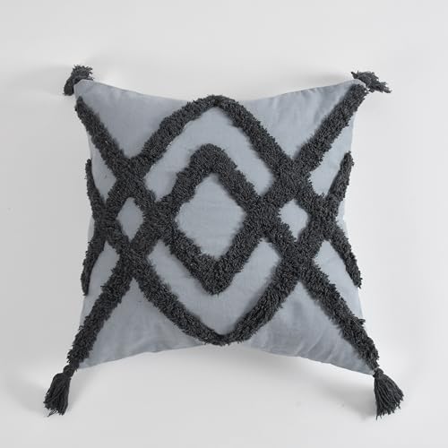 Image of TIB Premium Boho Decorative Throw Cushion Covers, 16 x 16 cm, Set of 2, Cotton. (Grey Cross)