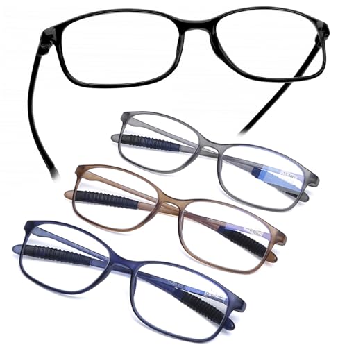AQWANO Reading Glasses Men Women Computer Blue Light Blocking, 4 Pack Lightweight TR90 Flexible Frame Comfort Durable Readers Glasses, 4.0