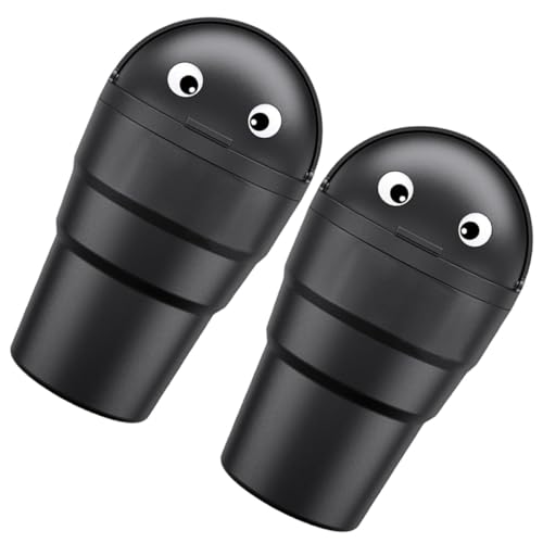 Mini bote de basura para coche negro de 520 ml, organizador compacto y accesorio para portavasos