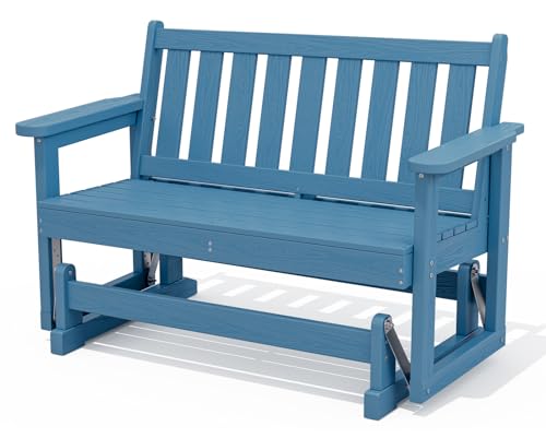 SERWALL 2 Person Patio Glider Bench, HDPE All Weather Swinging Bench, Navy