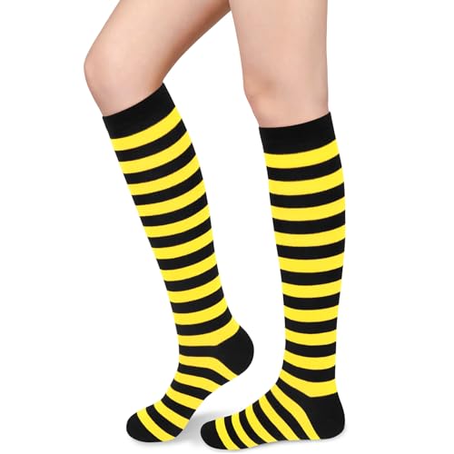 Sarfel Black and Yellow Striped Socks Yellow Knee High Socks Bee Sock Women Halloween Costume Woman Halloween Knee High Sock