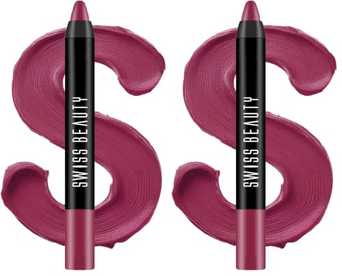 Image of Swiss Beauty Matte Long Lasting Stay Maxx Lip Crayon Lipstick | Matte Finish | 12-Hour Stay | Smudge Proof | Lightweight | Shade-Burgundy, 3.5g (Pack of 2)