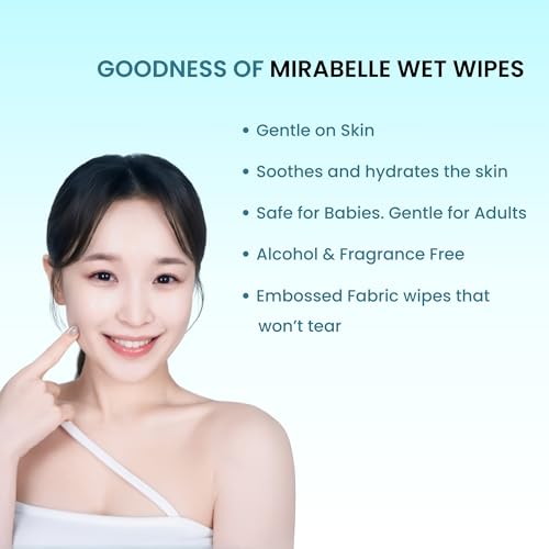 Image of Mirabelle Korea Wet Wipes for Face with Lid - 100 wipes | 99% Pure Water, fragrance free | Makeup Remover Wipes | Hydrating & Refreshing | Korean Skincare | All Skin Types | Baby & Adult Safe