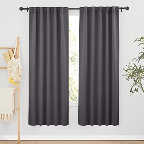 Image of RYB HOME Blackout Curtains for Living Room, Back Tab & Rod Pocket Top Insulating Window Decor for Bedroom Dining Classroom Home Office, W 62 x L 72, Grey, 2 Panels
