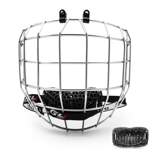 GY Hockey Helmet Face Mask Cage Junior & Adults - Chrome Iron Wire Hockey Cage (4.0mm / 3.0mm) | 3D-Printed Chin Cup | Mounting Hardware | Lightweight Sports Guard