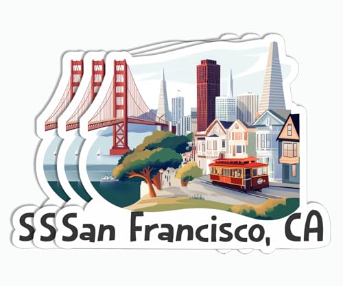 3Pcs San Francisco California Skyline Sticker - San Francisco Ca - Travel - Sticker for Water Bottle - Luggage - Tablet - Notebook