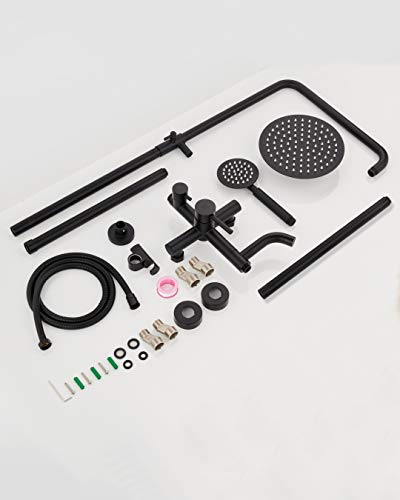 Matte Black Shower System with Extension Rod SUS 304 Stainless Steel 3 Function Outdoor Exposed Shower Fixtures