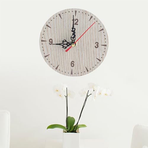 Akozon Vintage Runde Holztisch-Schreibtisch-Wand-Analoguhr für Wohnzimmer, Schlafzimmer, Büro, Kleine Wanduhren für (Durchmesser 12 cm)
