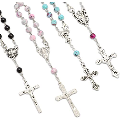 Juvale 24 Pack Mini Catholic Rosary Bracelet For Women And Men, Prayer Beads For Baptism Christening (8 Colors & Crucifix Designs) #TOP5