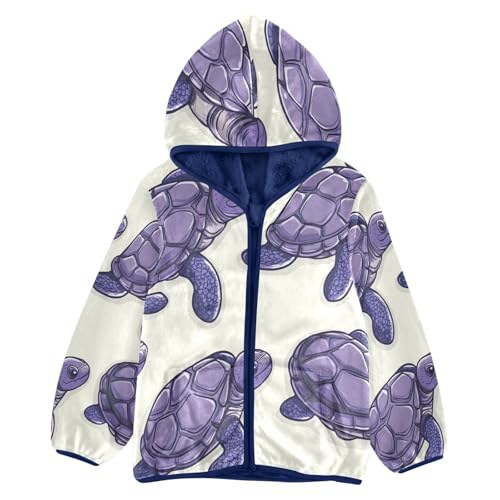 Purple Sea Turtles Pattern Toddler Fleece Jacket Girl Boys Hooded Fleece Jacket Coat Warm Outwear Zip-up 3-10T