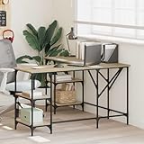 QZZCED Escritorio de Oficina en Forma L de Madera de Ingeniería Roble Sonoma 139x139x75 cm con Estructura Metálica y Patas Ajustables,