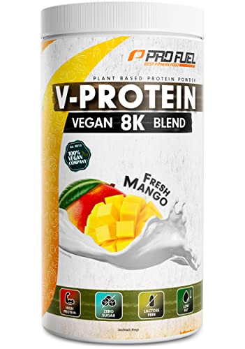 Vegan Protein – MANGO - V-Protein 8K Blend - unglaublich lecker & cremig - mit Protein aus Sonnenblume, Reis, Erbse, Hanf, Kürbis uvm. - pflanzliches Proteinpulver mit 78% Eiweiß