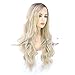 LANOVA Realistic Looking High Density Light Blonde Hair Synthetic Lace Front Wigs 13x6 Free Part Blonde Lace Front Wigs Ombre Brown Rooted Blonde Hair Wigs 24 inch LANOVA-025