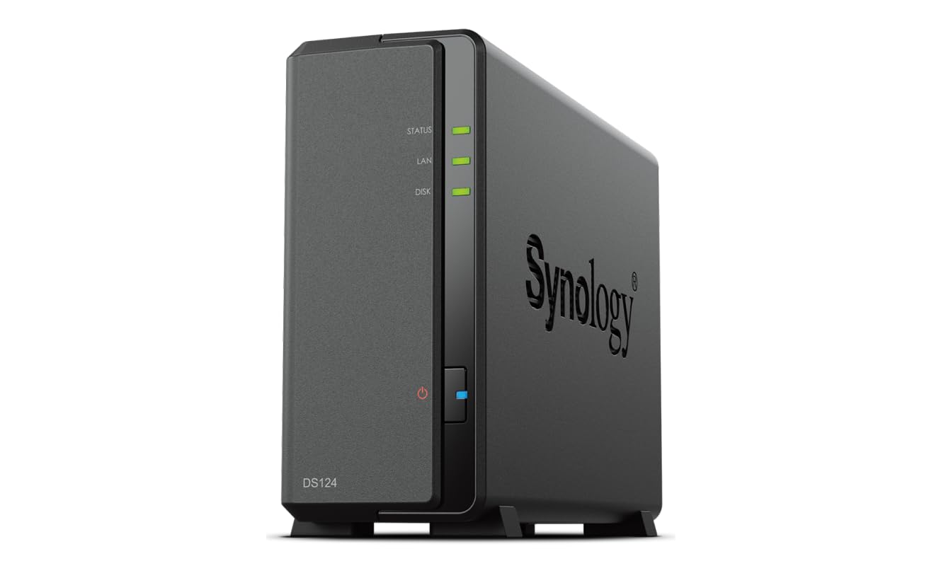 Synology DS124 - Stazione disco NAS a 1 bay, Realtek RTD1619B, 4 core, 1,7 GHz, 1 GB di RAM DDR4, 1 porta LAN RJ-45, 1 GbE, confezione da 10 TB con 1 disco rigido da 10 TB