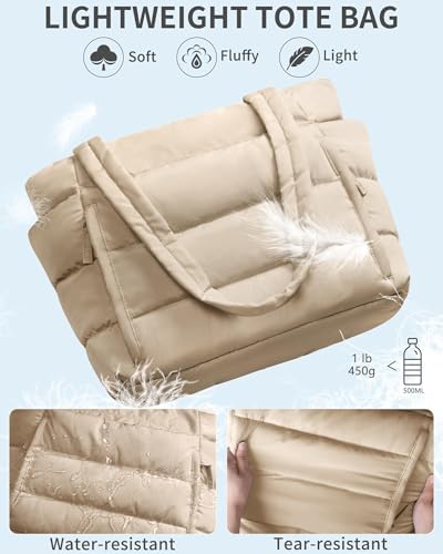 Image of Bagstellar Puffer Tote Bag for Women, Lightweight Puffy Work Handbag Teacher Nurse Quilted Shoulder Bag for School Travel Gym | Cloud Bag w / Zipper